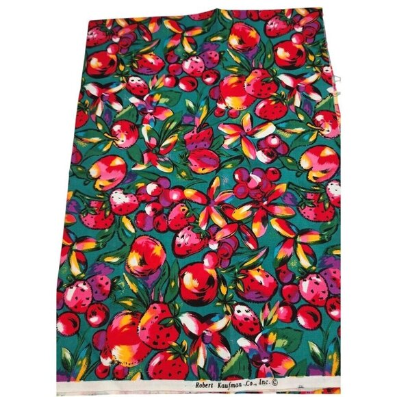 "Robert Kaufman Fruit & Floral Cotton Fabric 29 x 44 inch Bright Red Green & Mul - Picture 1 of 5